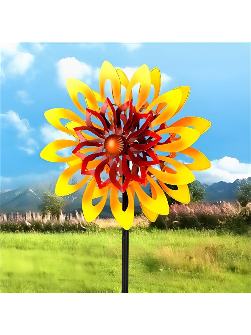 Sunflower Garden Wind Spinners, 360 Degrees Swivel Metal Wind Sculptures, 62"